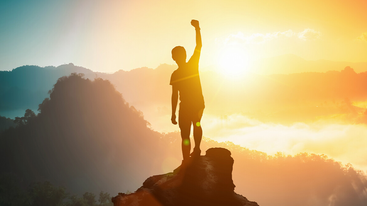 All Your Might - Secure in who you are - in your identity in Christ. Image shows victorious person silhouetted on a mountaintop.