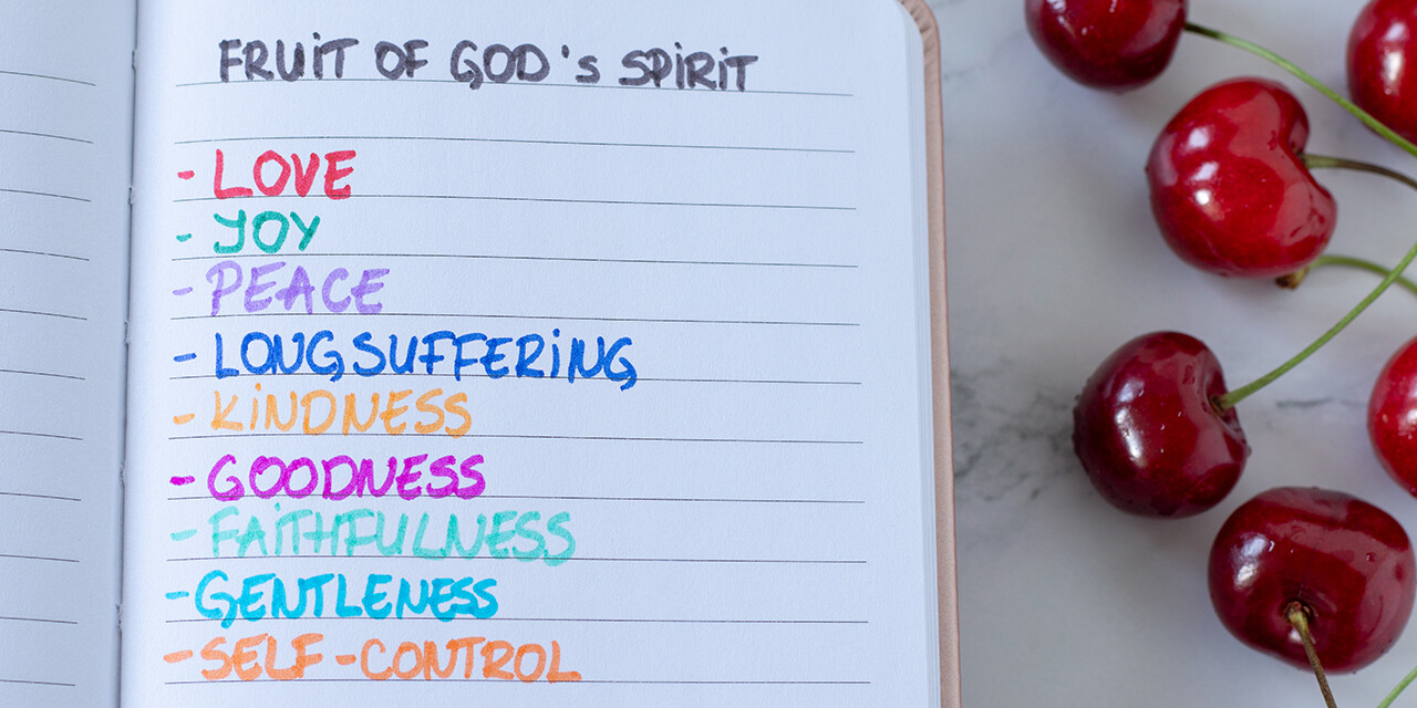 page in a notebook with a list of the 9 fruit of God's spirit